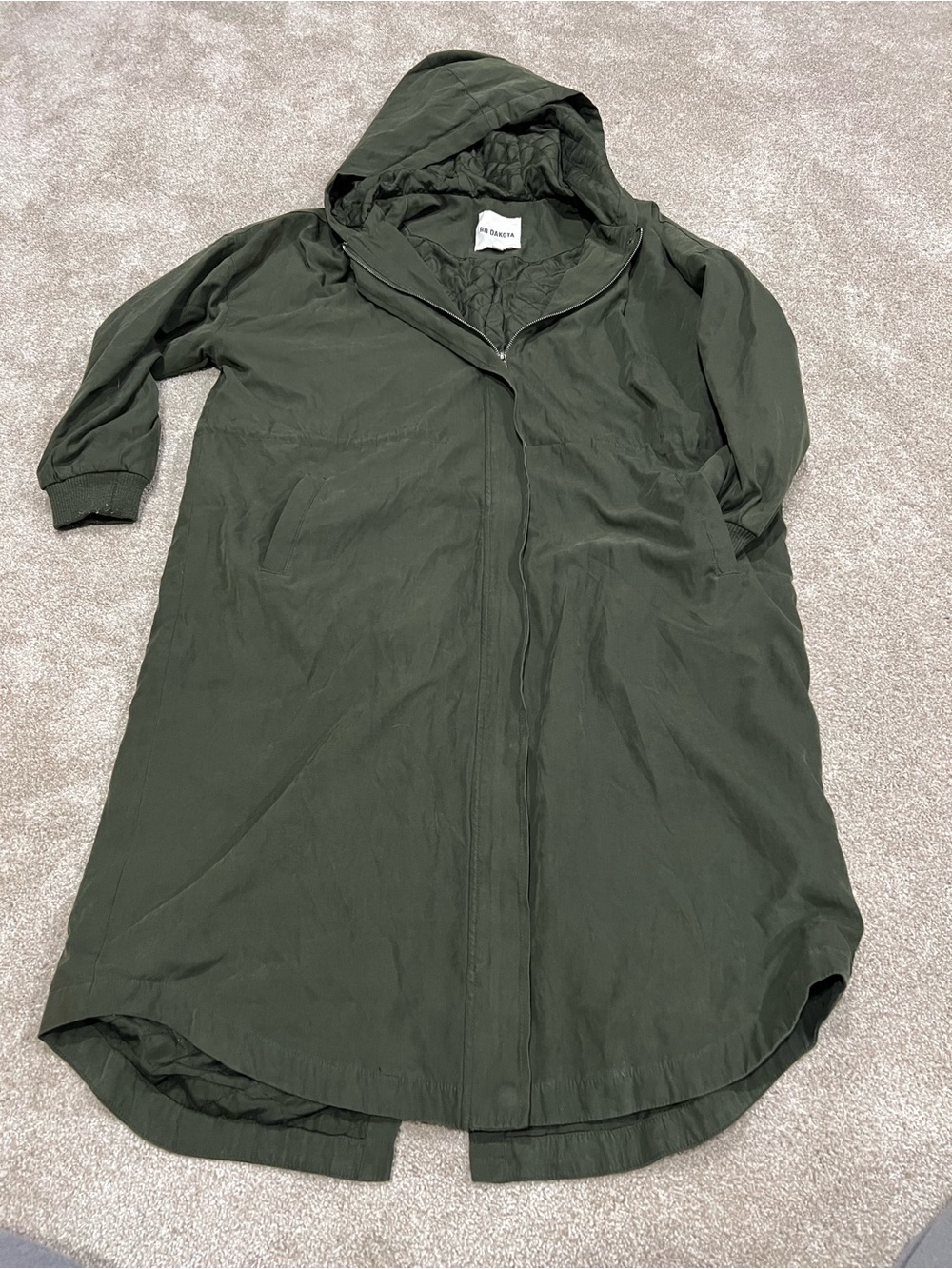 BB Dakota Olive Green Hooded Long Coat